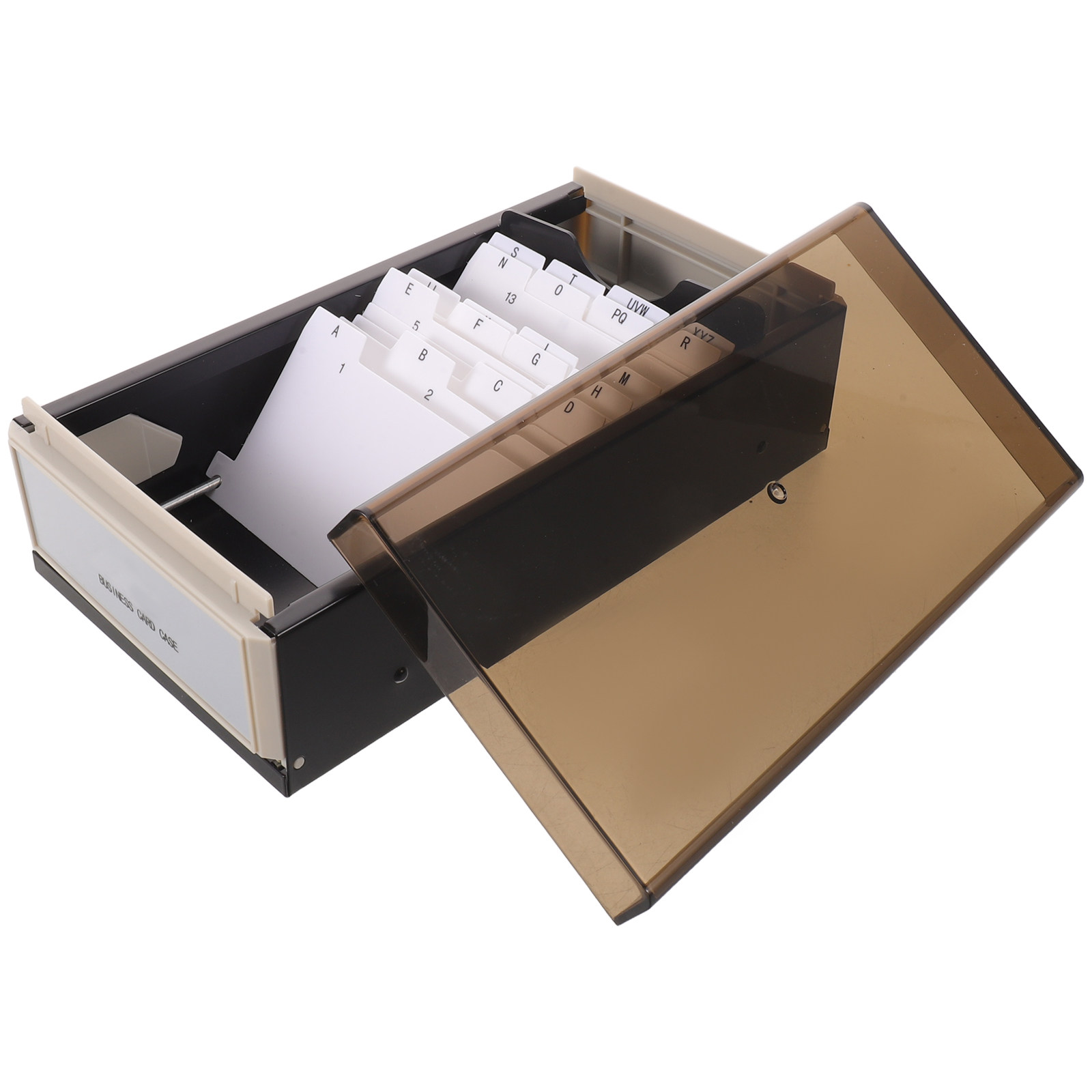 Card Index Box - Große Visitenkarten-Aufbewahrungsbox, schwarzer Schreibtisch-Organizer mit Deckel,